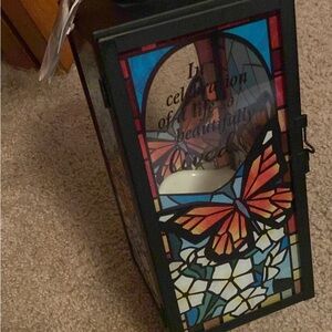 Colorful Butterfly Stained Glass Lantern with Black Frame